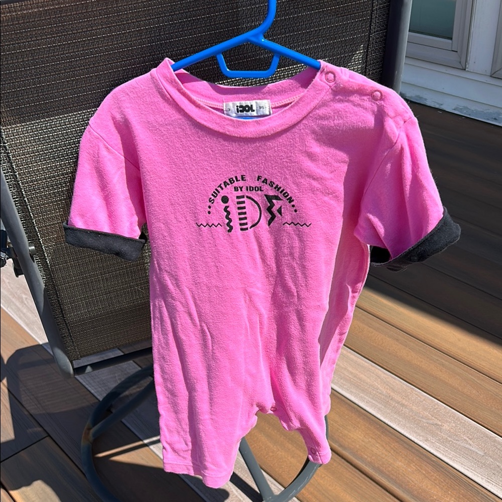 Pink and Black Short Sleeve Tee with Graphic Design
